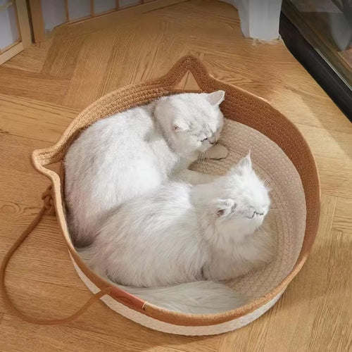 Cama Redonda de Ratán Tejida a Mano para Gatos | Fresca y Resistente