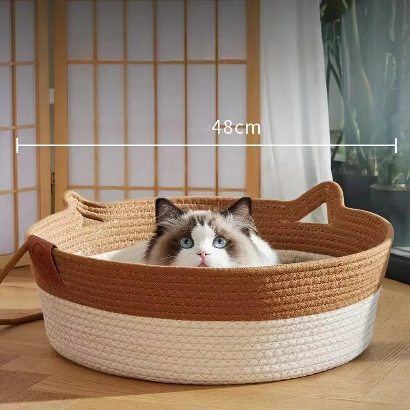 Cama Redonda de Ratán Tejida a Mano para Gatos | Fresca y Resistente