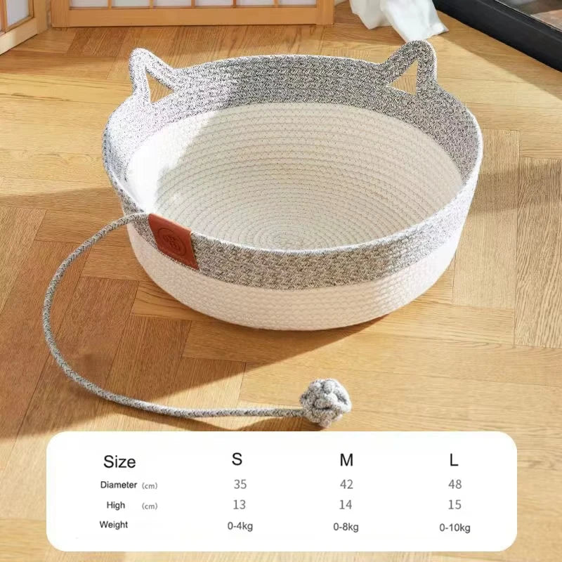 Cama Redonda de Ratán Tejida a Mano para Gatos | Fresca y Resistente