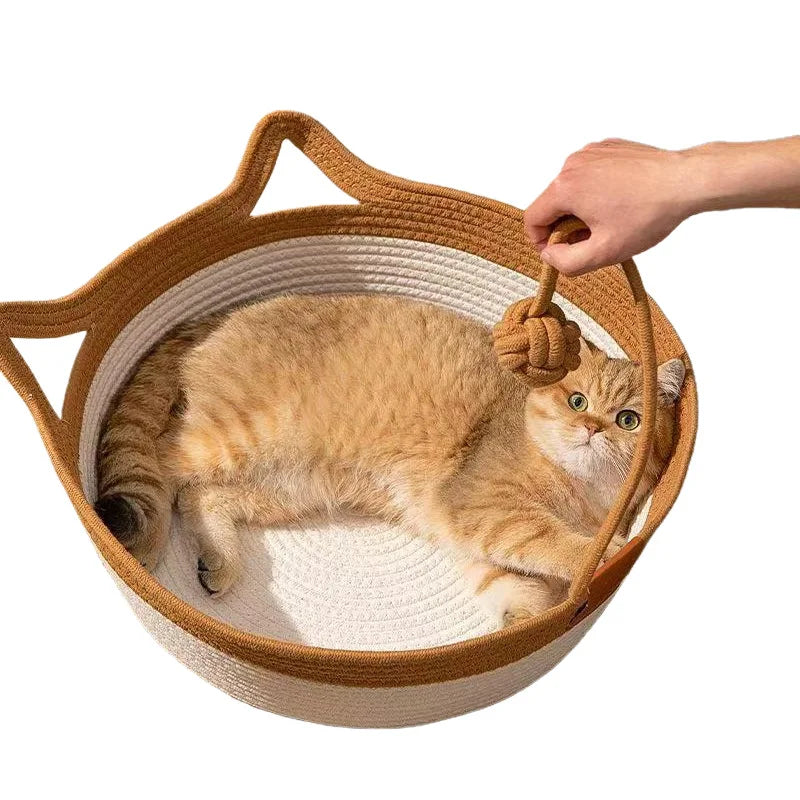 Cama Redonda de Ratán Tejida a Mano para Gatos | Fresca y Resistente