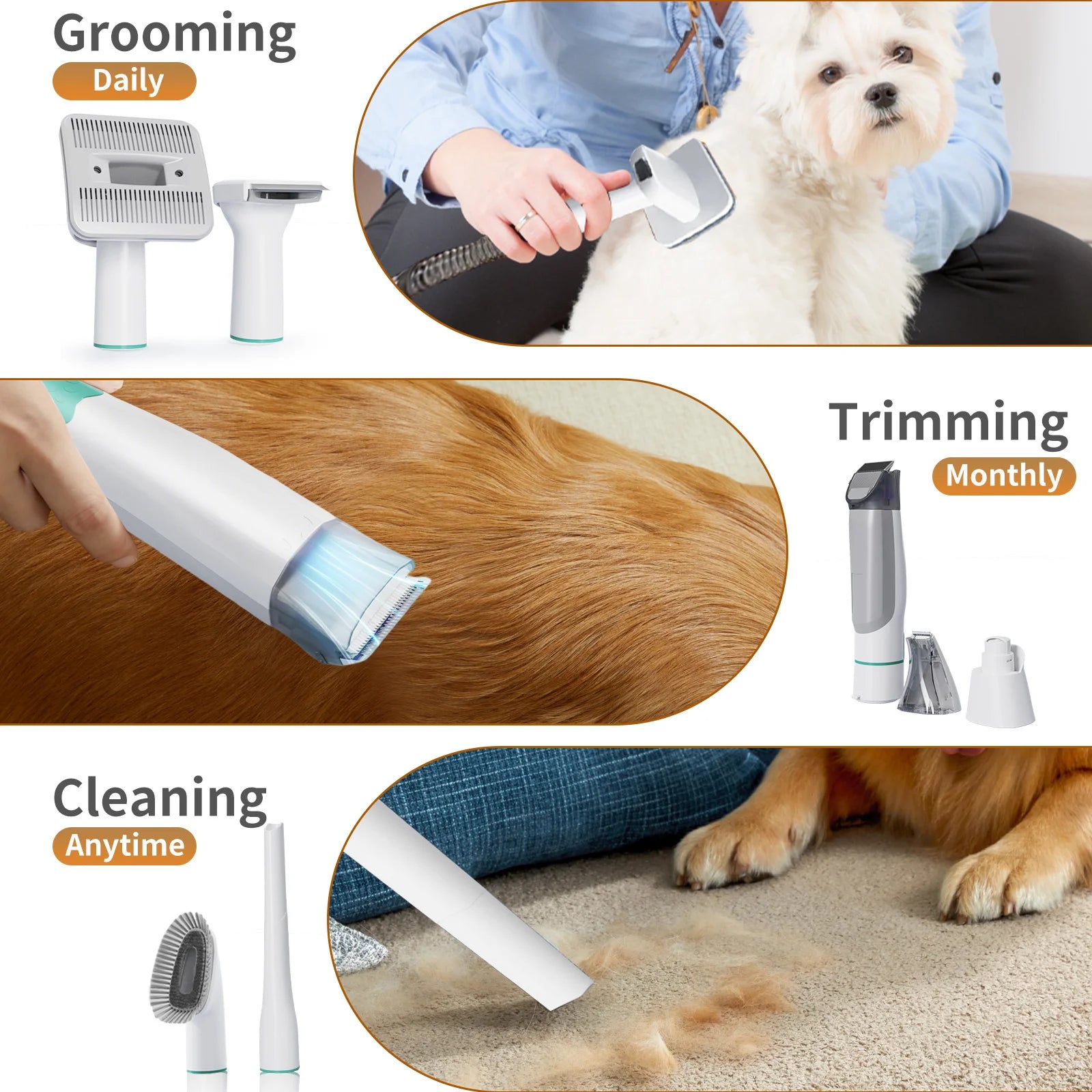 Aspiradora y Secadora 7 en 1 para Mascotas 400W | Kit Completo de Grooming